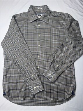 Joseph Abboud Non-Iron Plaid Button Down Shirt Men's L Olive Blue Cotton